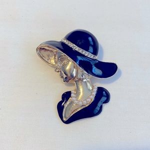 Woman In Hat Face Brooch